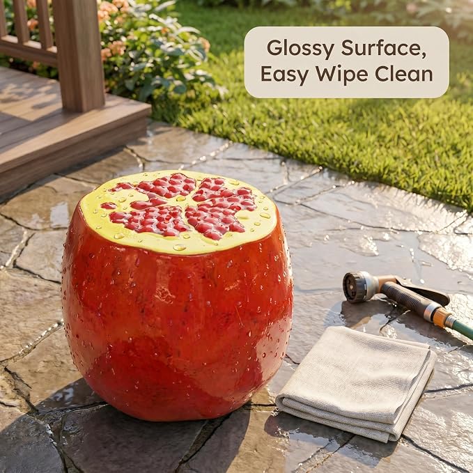 Pomegranate Fruit Stool, Resin Decorative Seat & Side Table, Indoor Outdoor Garden Patio Decor, Weather-Resistant, Multi-Purpose