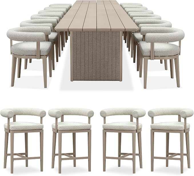 PURPLE LEAF 13 Pieces Patio Dining Set with Counter Stools, Seamless Table | Wraparound Backrests, Sumptuous Textured Olefin Fabric, Cushioned Armrest, Aluminum, Large Gathering, Earth-Tone Palette