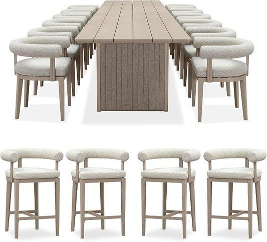 PURPLE LEAF 13 Pieces Patio Dining Set with Counter Stools, Seamless Table | Wraparound Backrests, Sumptuous Textured Olefin Fabric, Cushioned Armrest, Aluminum, Large Gathering, Earth-Tone Palette