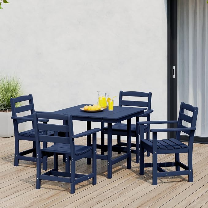 WestinTrends Ashore 5-Piece HDPE Outdoor Square Patio Dining Table Set with Armchairs, Navy Blue