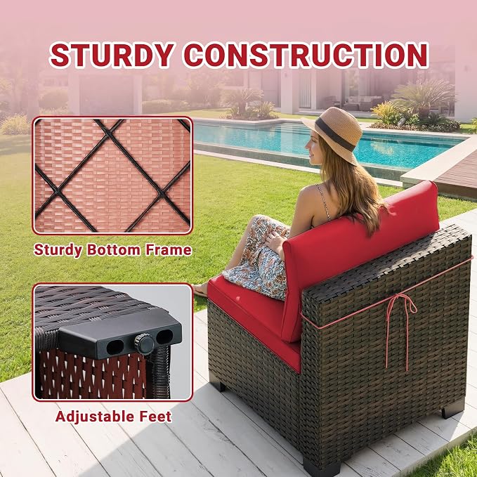 LAFWLL 7 Pieces Outdoor Patio Furniture Sets,Rattan Conversation Sectional Set,Manual Weaving Wicker Patio Sofa with Tea Table