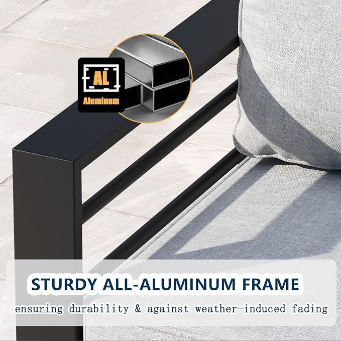 7 Pieces Aluminum Outdoor Patio Furniture Set with Coffee Table, Modern Metal Conversation Sofa Set with Deep Seating for Porch