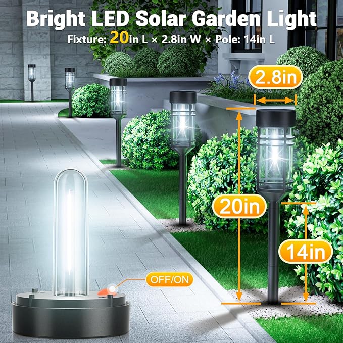 Amzarp 8 Pack Solar Garden Lights, Bright LED Solar Pathway Lights Outdoor IP65 Waterproof Rugged Shatterproof Auto On/Off for Landscape Garden Yard Walkway Driveway Lawn Lighting (6500K Cool White)