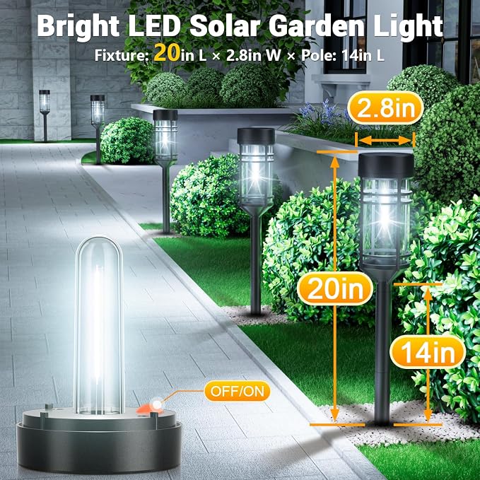 Amzarp 12 Pack Solar Garden Lights, Bright LED Solar Pathway Lights Outdoor IP65 Waterproof Rugged Shatterproof Auto On/Off for Landscape Garden Yard Walkway Driveway Lawn Lighting (6500K Cool White)