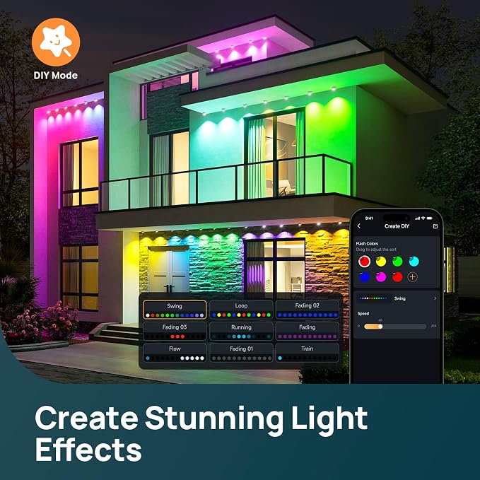 Linkind Permanent Outdoor Lights HP5, 100ft Smart Outdoor Lights for House | AI Dotis, RGBTW LED Outdoor Lights,85 Scenes Modes, IP67 Waterproof, Works with Alexa,Google Assistant