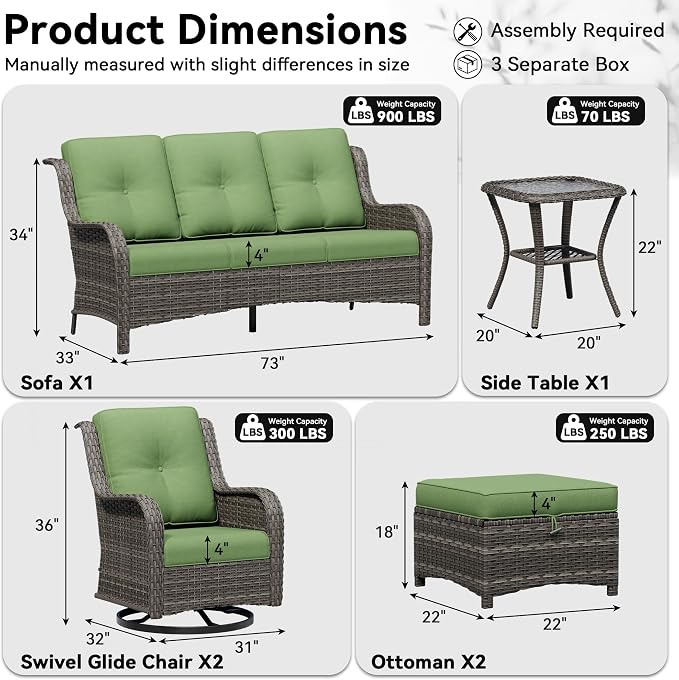 6 Piece Outdoor Wicker Patio Furniture Set, Outdoor Swivel Rocker Patio Chairs Set with Thickened Olefin Cushions, High Back and Deep Seating, Hand-Woven PE Rattan for Porch, Deck