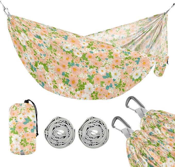 Camping Hammock Outdoor Hammocks for Outside Flower Green Leave Beach Trees Portable Lightweight with Pockets Tree Straps Indoor