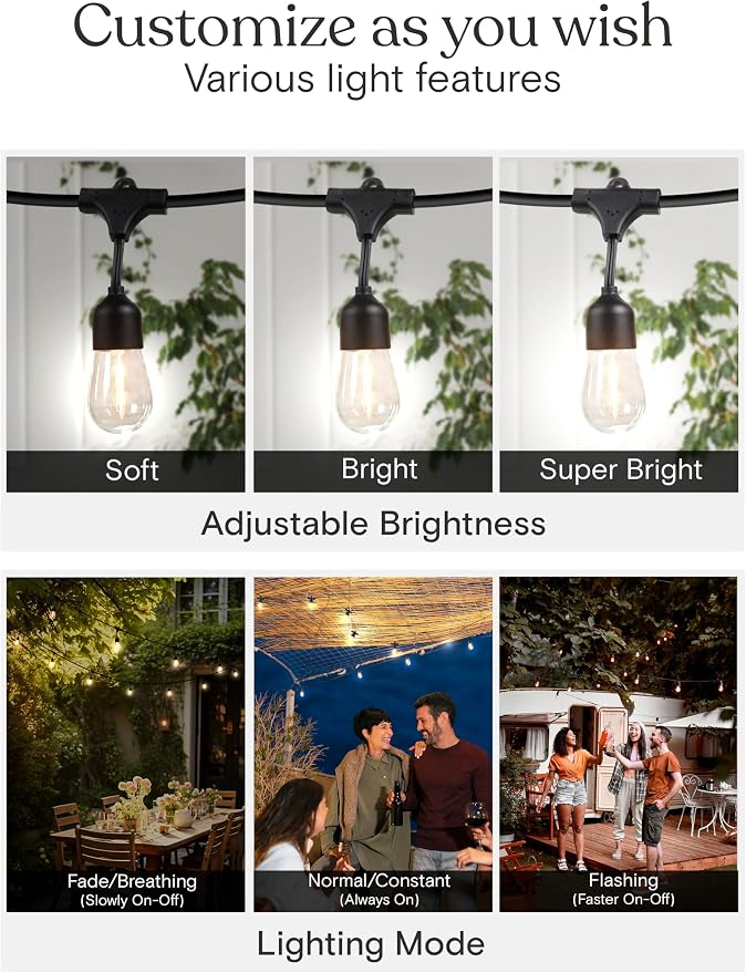 Brightech Solar String Lights with 32 Hanging Edison Bulbs and Brightness Controls with Remote 7W-104 3000K
