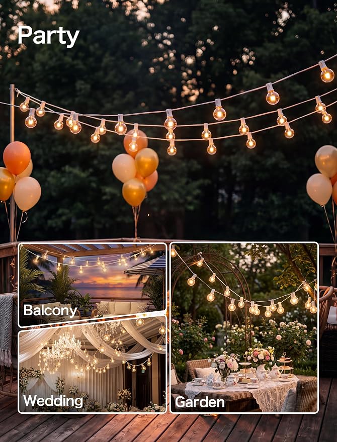 25FT Outdoor White String Lights with 27 Clear Bulbs, G40 Globe Patio String Lights for Indoor/Outdoor, Connectable Hanging Lights for Backyard Porch Balcony Party Decor - White Wire