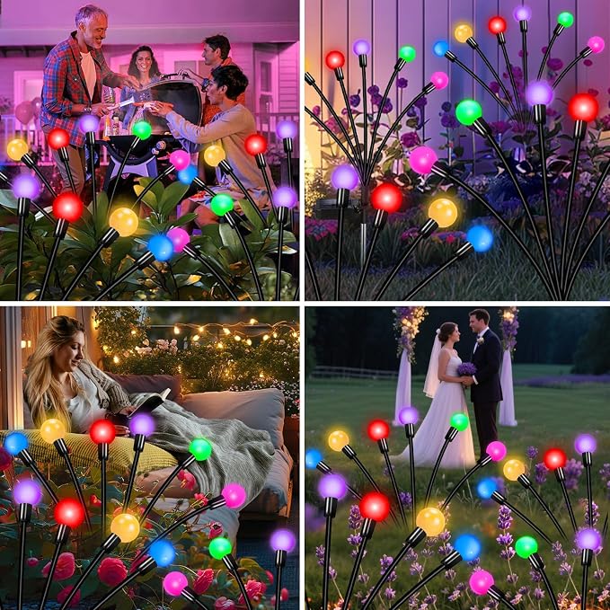 Solar Garden Lights Outdoor Waterproof, Swaying Firefly Light, Garden Decor | 4 Pack Solar Firefly Lights, Multicolor Changing Decor for Yard, Patio, Pathway and Lawn, Gifts for Women, Christmas Decor