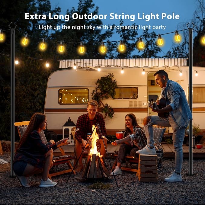 6 Pack10 FT String Light Poles,Metal with Fork Lights Poles for Outdoor String Light, Rustproof Heavy Duty for Outside Garden,Patio,Wedding,Backyard,Deck,Party
