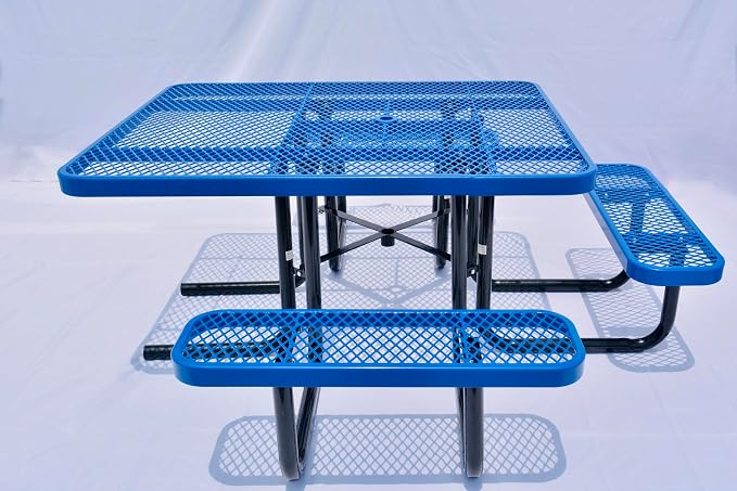 Heavy Duty ADA Outdoor Picnic Table, Expanded Metal, Wheelchair Accessible (Blue, 46 Square)
