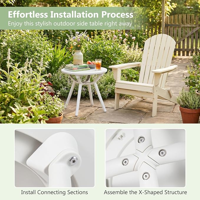 Tangkula Outdoor Side Table, 20" Round Patio Bistro Table, Outside Accent Coffee Table for Poolside, Balcony, Garden, Porch, Lawn (1 Pack,Off-White)