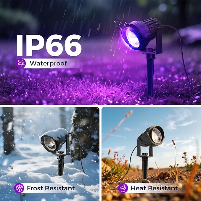 L LOHAS LED Purple Halloween Outdoor Spotlight 5W Dusk to Dawn 2 Pack | Purple Halloween Spotlights with Auto On/Off Function, Outdoor Tree Lighting for Holiday, Yard and Garden Decoration