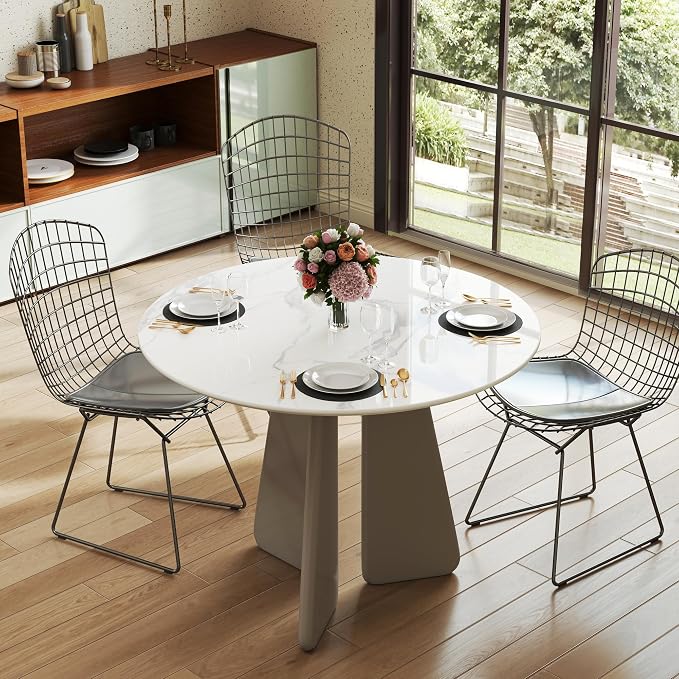 ZL ZELing Round Sintered Stone Table Top 39.3",Replacement Table Top for Indoor & Outdoor - Heat/Scratch Resistant Waterproof Ceramic DIY Desktop,Patio/Balcony/Bistro/Café & Dining Room (White)