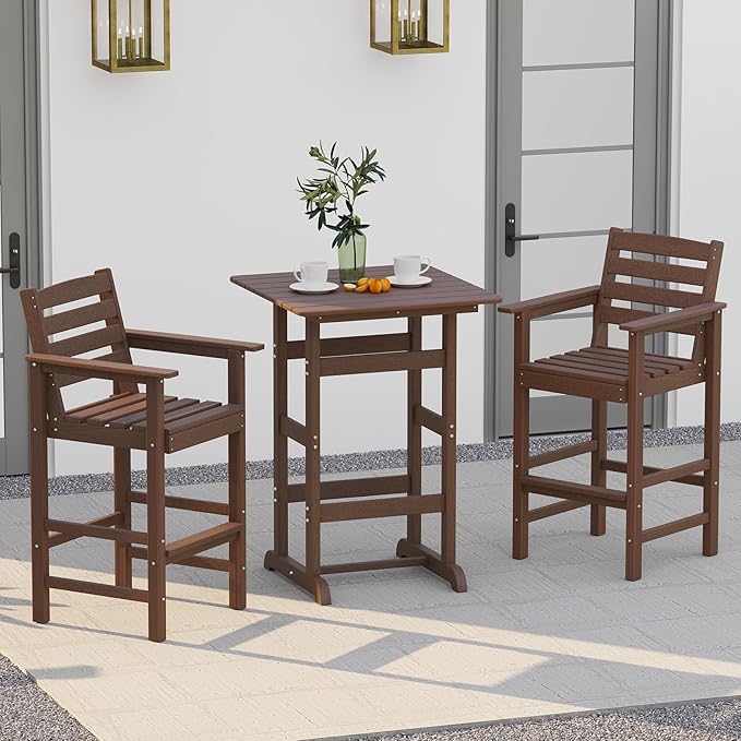Tangkula 30" x 30" Square Bar Table, Patio HDPE Bar Height Dining Table w/Slatted Tabletop, Outdoor All-Weather High-Top Bistro Table for Poolside, Backyard, Balcony