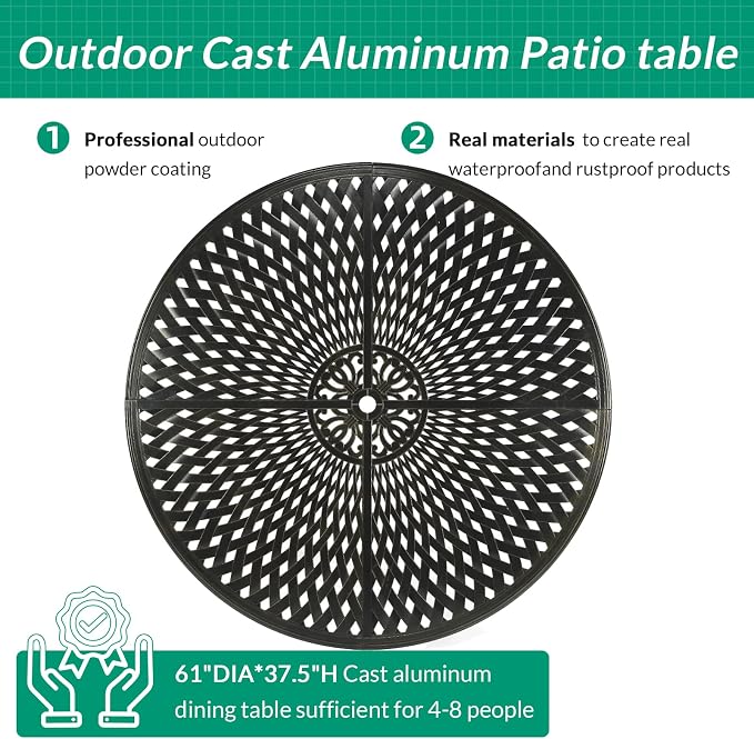 VIVIJASON 61" Round Patio Height Bar Table, All-Weather Cast Aluminum Large High Top Dining Table with 2" Umbrella Hole for Deck Garden Backyards, Fits for 6-8 Person, Dark Bronze