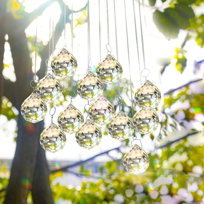 MerryNine Clear Crystal Sun Catcher Suncatcher Prism Ball with Metal Chains | 6 Pack, 1.2"/30mm, 1.6"/40mm, 2"/50mm, Rainbow Pendant Maker, for Feng Shui, Home Room Decor, Indoor Windows, for Gift, DIY