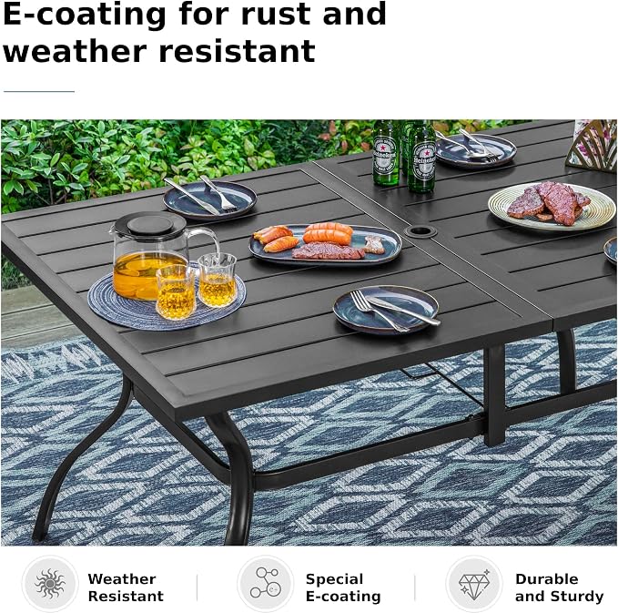 MFSTUDIO 7 PCS, Patio Dining Set, 60"×38", Swivel Chairs, Umbrella Hole | Blue, Steel, Metal, E-coated frame
