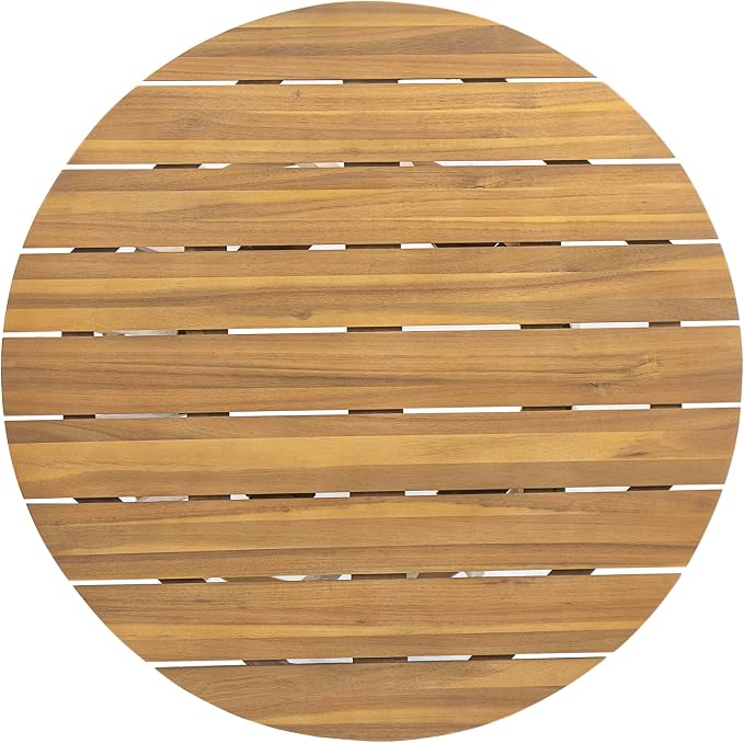 Christopher Knight Home Fenton Patio Garden Rustic Acacia Wood Dining Table, Outdoor Round Top Bistro Table, Outside Coffee Table, Sturdy and Weather-Resistant, Porch/Backyard/Balcony, Teak Finish