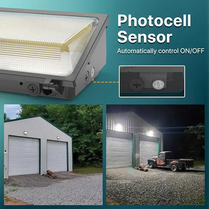 Glass Lens Wall Pack: 120W LED Wall Pack Light with Dusk-to-Dawn Photocell 4Packs - UL Listed Outdoor Security Lighting Commercial and Industrial for Parking Lot Yard Warehouse