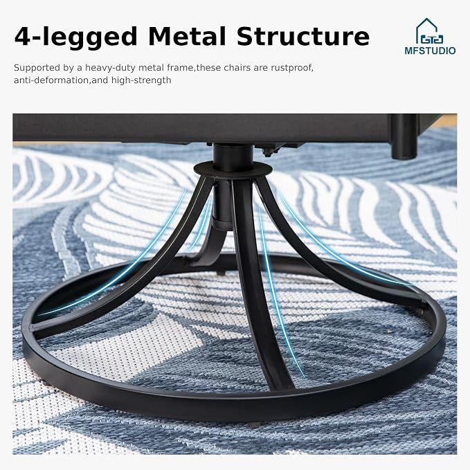 MFSTUDIO 7-Piece Patio Dining Set, Swivel Metal Chairs, Umbrella Hole | 64" Rectangular Wood-Look Metal Table, Removable Cushions