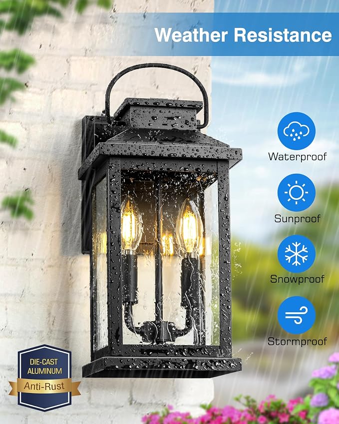 VIANIS Large Dusk to Dawn Outdoor Light Fixture, Outside Lights for House | Automatic On and Off, Anti-Rust Exterior Porch Lights Wall Mount Sconce, Waterproof Outdoor Garage Lighting Lantern for Patio