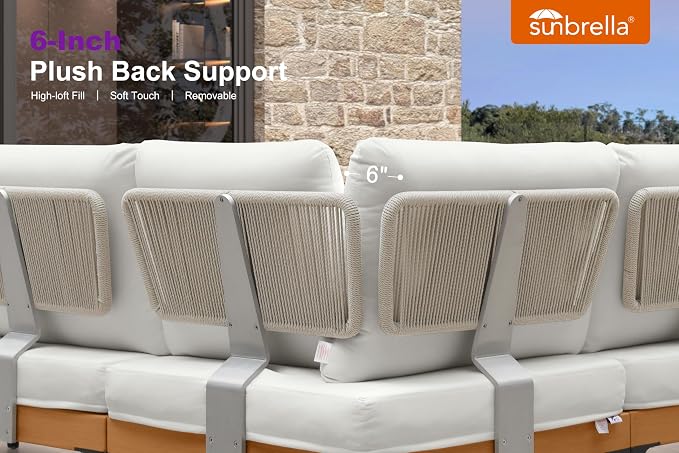 PURPLE LEAF Patio Furniture Set Outdoor Sectional Sofa with Fade-Resistant Cushions Wicker L-Shaped 4 Pieces Aluminum Conversation Sets with Ottoman for Balcony Yard Garden Poolside, White