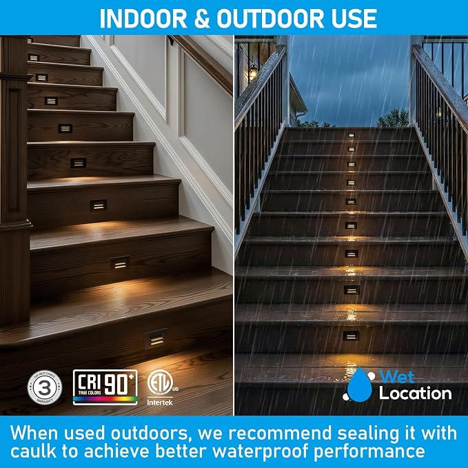 LEONLITE 6-Pack 5CCT 120V LED Step Lights, Louvered, Black | Horizontal, 10%-100% Dimmable, CRI90, ETL, Indoor Outdoor Stair Lights, Wet Location, 2700K/3000K/3500K/4000K/5000K, Aluminum