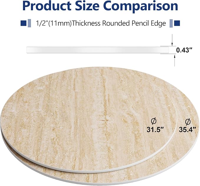 ZL ZELing Round Sintered Stone Table Top 31",Replacement Table Top for Indoor & Outdoor - Heat/Scratch Resistant Waterproof Ceramic DIY Desktop, Patio/Balcony/Bistro/Café & Dining Room (Beige)