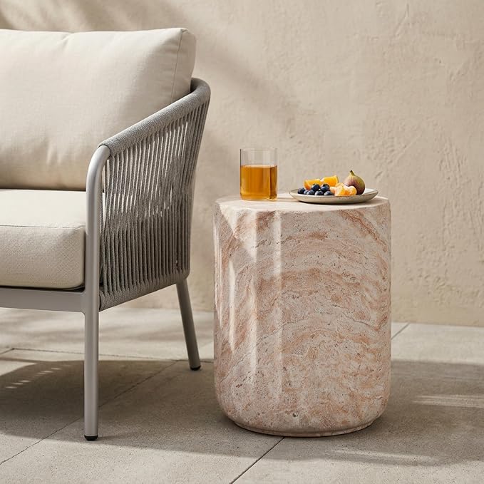Patio Side Table, Cylinder, Beige