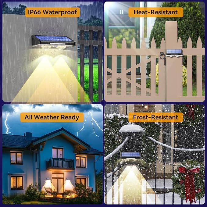 TECKNET Solar Fence Lights Outdoor, Solar Lights for Driveway Fence(6Pack) | 3 Color Modes, IP66 Waterproof with High-Brightness LEDs for Patio, Wall, Railing and Backyard