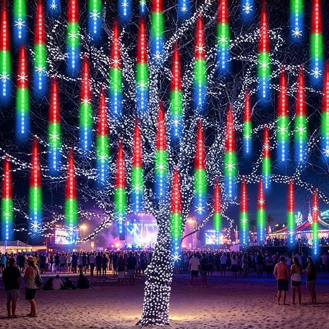 Meteor Shower Lights UL Certified 1080 LEDs 20 Tubes Falling Rain Drop Ramadan Lights Cascading Lights for Xmas Tree Halloween Decorations Wedding Party Holiday Garden Decor, Multicolor