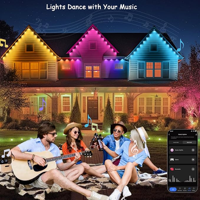 Permanent Outdoor Lights for House,100ft RGB+IC Color Eave Lights | Tunable Warm to Cool White 60lm for Daily Lighting,Super Bright, IP67 Waterproof, Alexa Google APP Remote Control