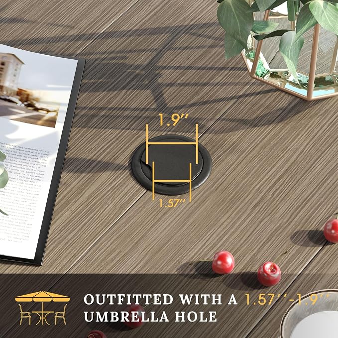 VICLLAX Patio Dining Set for 4, All Weather 5-Piece Patio Set-40.2" Square Outdoor Table and 4 Stackable Chairs for Lawn Garden and Backyard,Grey Wood Grain Tabletop