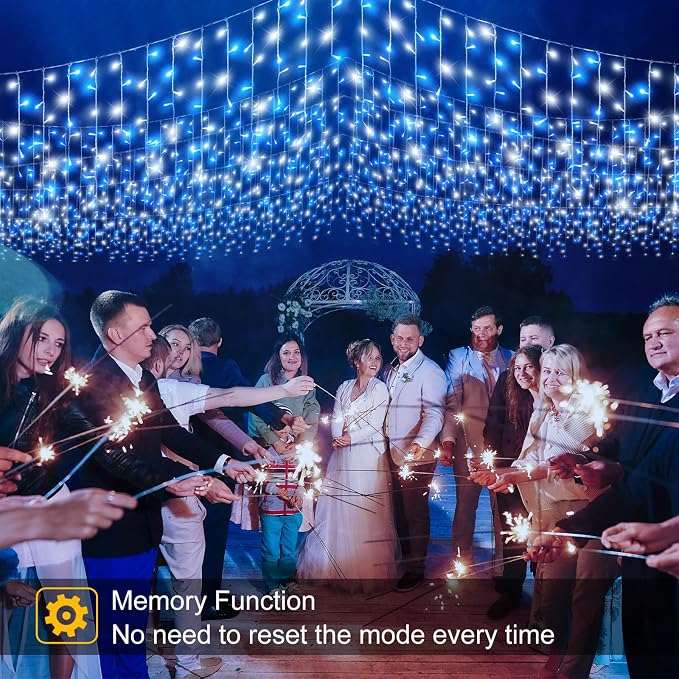 33ft Blue and White Christmas Lights Outdoor Icicle Lights for Outside 400L | Twinkle String Lights Clear Wire Connectable 8 Modes Timer Waterproof for House Window Party Tree Holiday Patio Yard Decor
