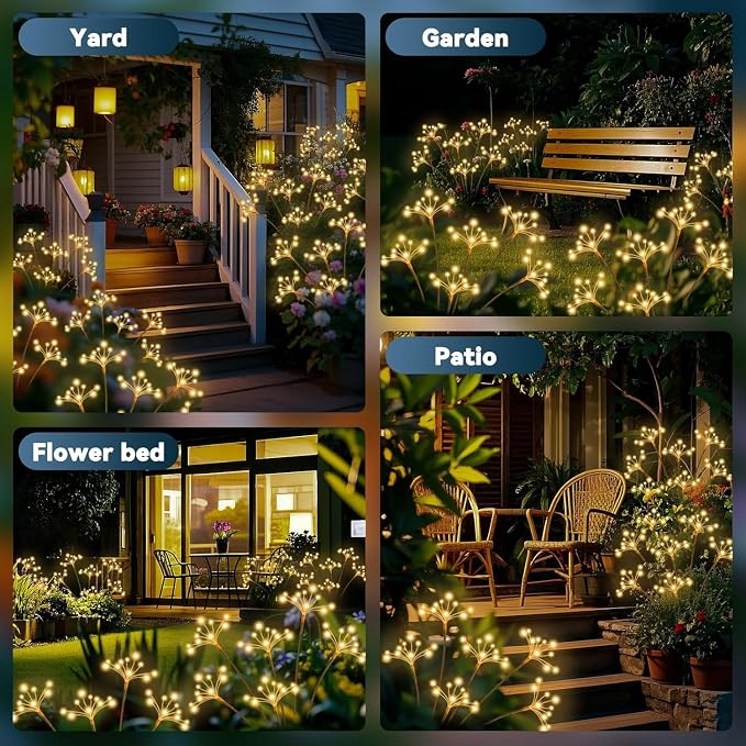 Solar Garden Lights 6 Pack Waterproof Solar Swaying Starburst Light Outdoor Lights for Yard Patio Walkway Pathway Party Wedding Christmas Decorative, Warm White