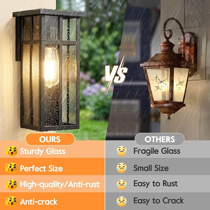 Outdoor Wall Light Fixtures, Modern Black Porch Wall Lights | Waterproof Construction & Durable Metal, Rust-Resistant, Quick & Easy Installation, Clear Glass Shades & Standard E26 Socket