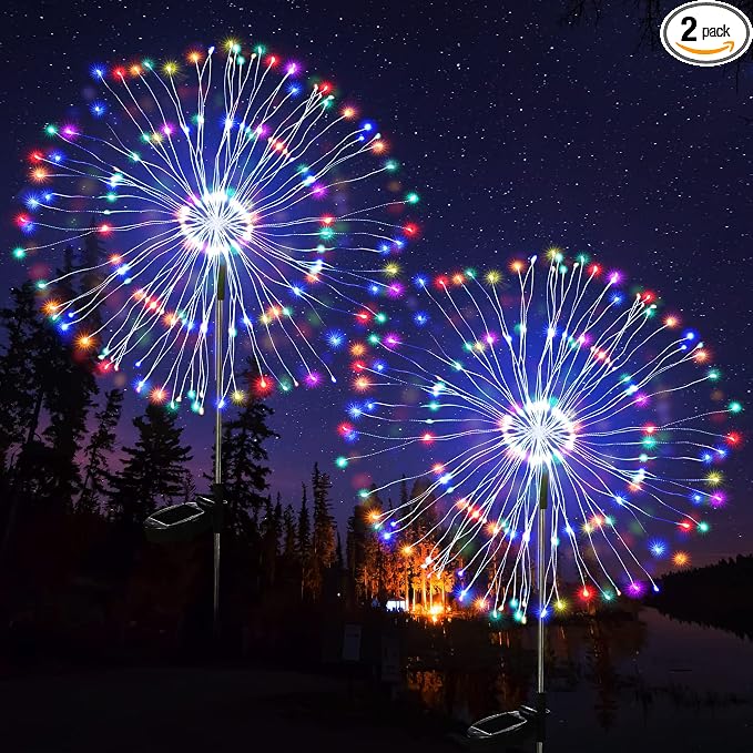 Solar Firework Lights, 2 Pack 120 LEDs 2 Lighting Modes Solar Garden Lights Outdoor Waterproof for Yard Patio Walkway Pathway Party Wedding Christmas Decorative - Colorful