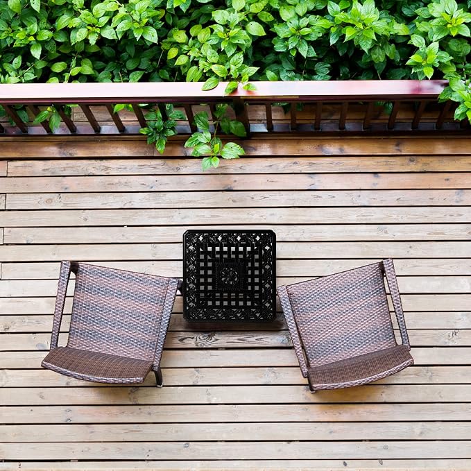 YKSY&YKSY Jardin DE Centennial Cast Aluminum Outdoor Side Table,Anti-Rust Outdoor End Table,Patio Coffee Bistro Table for Indoor,Garden,Porch,Balcony(Square Black)