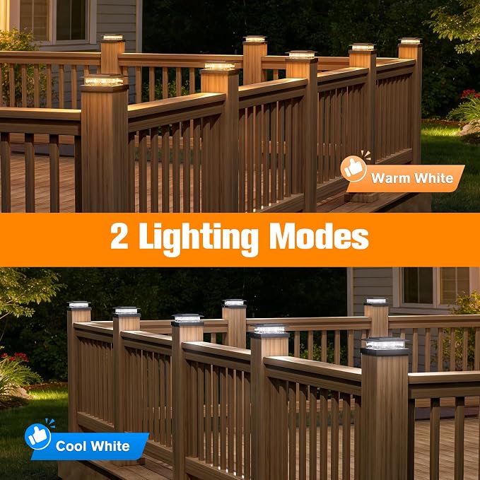 4x4 Post Solar Lights with 2 Modes, Solar Post Lights, 6 Pack Black | Solar Post Cap Lights for 4x4 Post Caps Wood Vinyl,IP44 Waterproof Fence Post Solar Lights Outdoor, Solar Deck Post Light