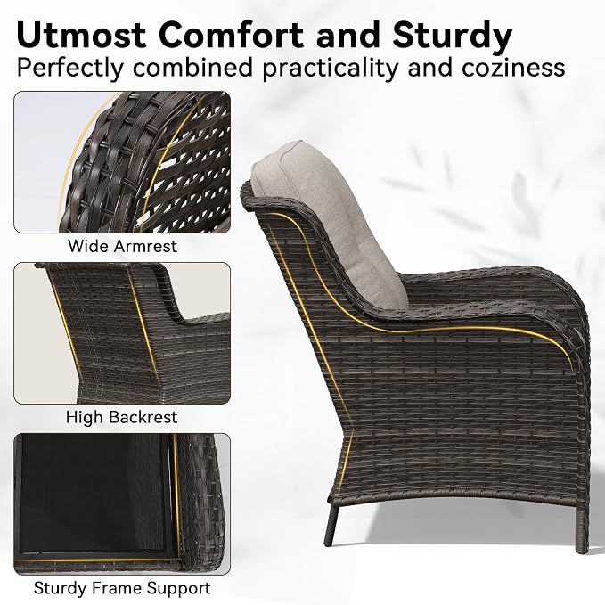 Outdoor Rocking Chair, Wicker Patio Chair with Thickened Olefin Cushions, High Back and Deep Seating, Hand-Woven PE Rattan for Porch, Deck, Balcony, Beige