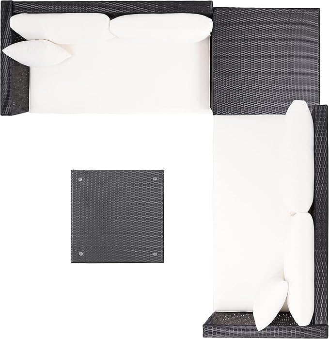 SAFAVIEH Outdoor Collection Helga Black/Beige Wicker Conversation Patio Set