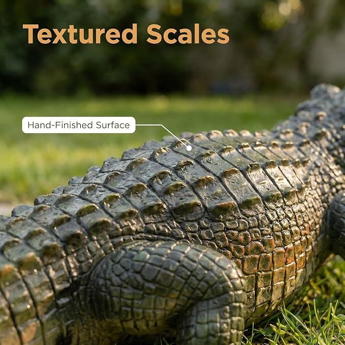 Outdoor Alligator Animal Statue, 23.23 Inch, Green Crocodile | Realistic Crocodile Resin, Garden Statue, For Pond Edge, Lawn, Patio & Backyard