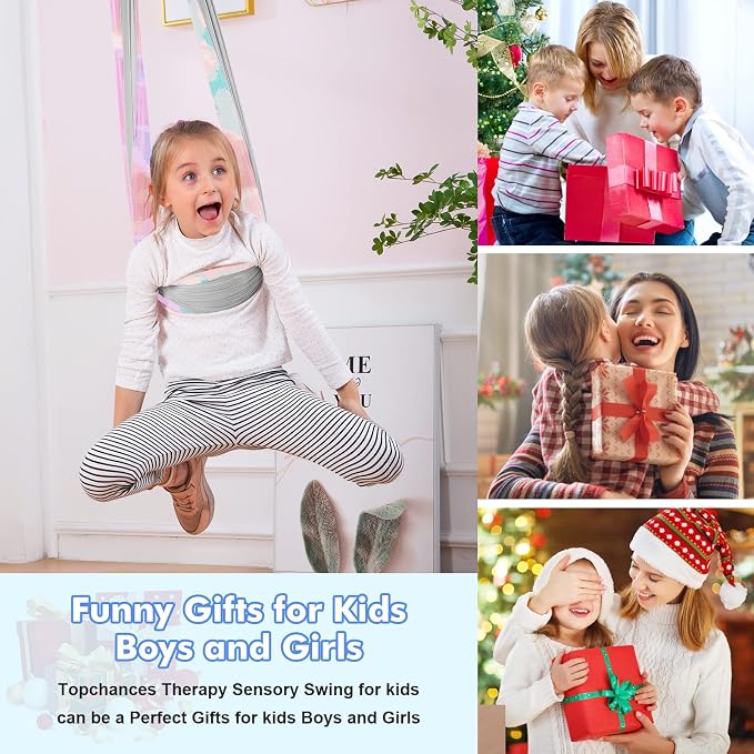 Therapy Swing Hammock Kids Cuddle Sensory Swing Indoor Therapeutic Hammock 360° Rotating Double Layer Elastic Rocking Cloth Swing Gifts for Children with ADHD SPD Asperger Autism (Rainbow+Grey)