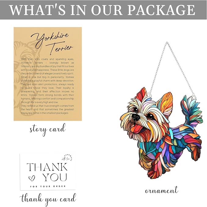 Yorkshire Gifts for Women, Colorful Yorkshire Ornament for Window Hanging | 4.4"x4.6" Acrylic Suncatcher Ornament Faux Stained Glass, Dog Lovers Gifts for Women, Dogs Christmas Ornaments for Tree