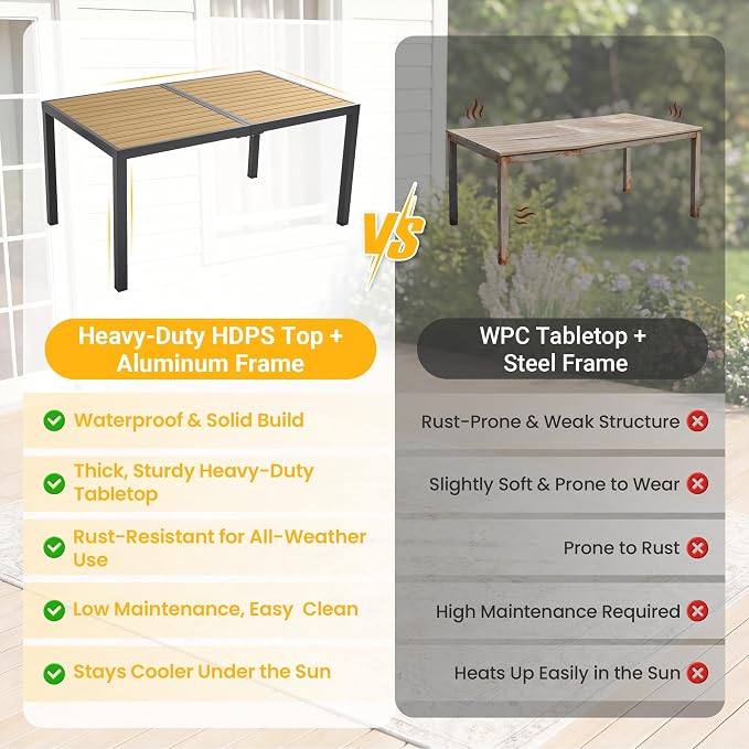 FansaFurn Patio Table and Chairs Set for 4, Outdoor Patio Furniture Set with Metal Textilene Chairs and Aluminum Table, All-Weather Outdoor Dining Set with HDPS Rectangular Tabletop for Patio Porch