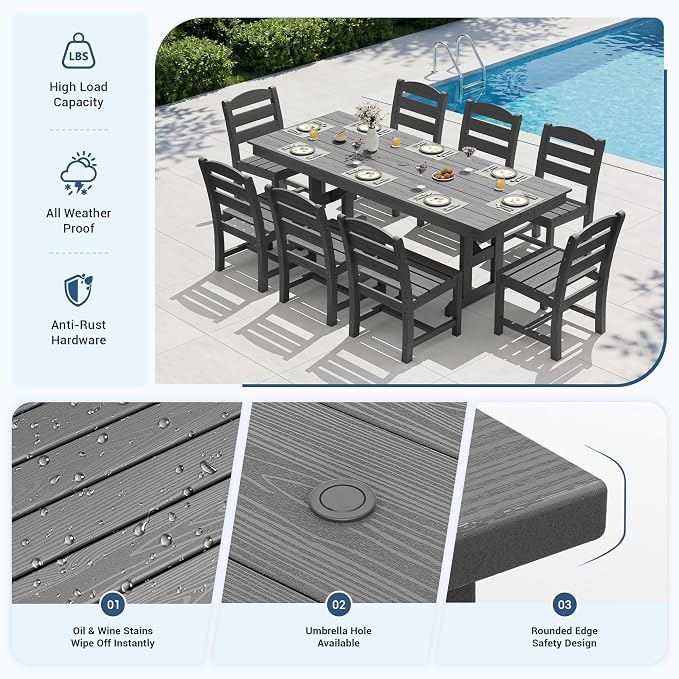 KINGYES Outdoor Armless Dining Chairs Set of 2,All-Weather HDPE Patio Chairs for Backyard,Pooside,Grey