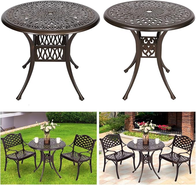 YUSING 3 Piece Outdoor Patio Bistro Set,35" Bistro Dining Table and 2 Backyard Garden Chairs,Furniture Set for Kitchen,Garden,Yard