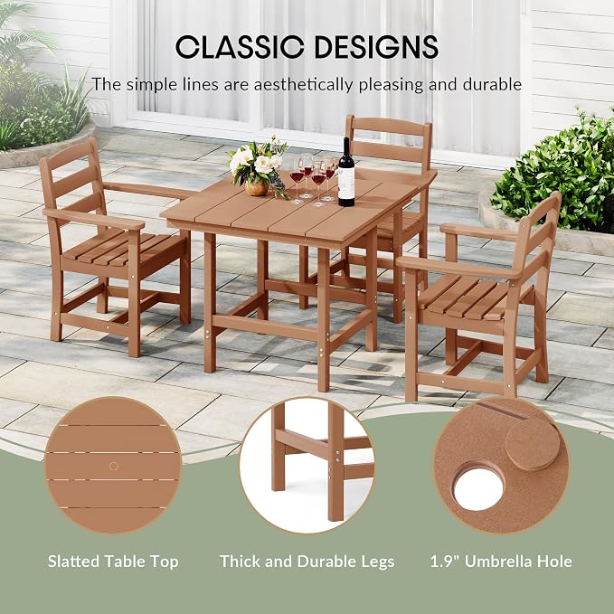 WestinTrends Ashore Outdoor HDPE 36" Square Patio Dining Table with Umbrella Hole, Teak